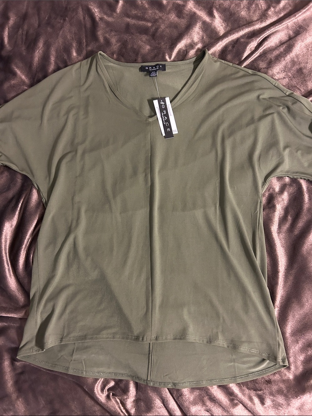 Grace Olive Green V-Neck Short Sleeve Top
